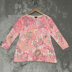 Talbots Paisley Oversized Lightweight Sweater Womens Sz XS Pink Coquette Preppy